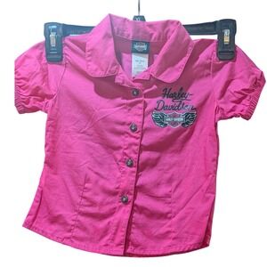 Harley-Davidson Pink Button Up Shirt Sweetest Heart Glitter 2T Biker Princess